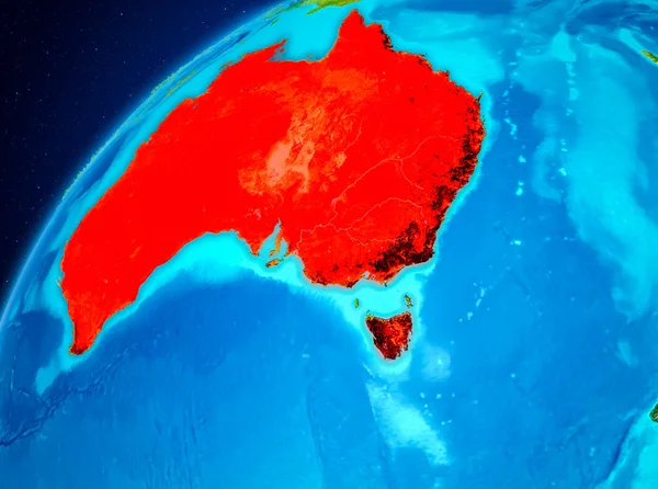 Yörünge görünümü Avustralya Planet Earth kırmızı vurgulanır. 3D çizim. Nasa tarafından döşenmiş bu görüntü unsurları.