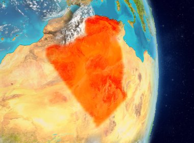 Alan görünümünü Cezayir Planet Earth atmosfer ile kırmızı vurgulanır. 3D çizim. Nasa tarafından döşenmiş bu görüntü unsurları.