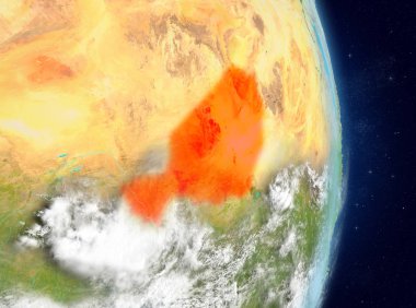Alan görünümünü Nijer Planet Earth atmosfer ile kırmızı vurgulanır. 3D çizim. Nasa tarafından döşenmiş bu görüntü unsurları.