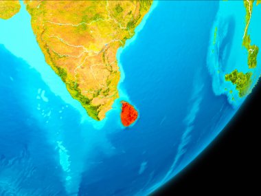 Sri Lanka Haritası Planet Earth beyaz sınır çizgileri ile uzaydan görüldüğü gibi kırmızı. 3D çizim. Nasa tarafından döşenmiş bu görüntü unsurları.