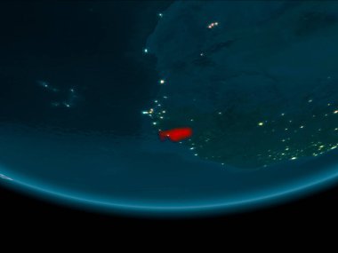 Gine-Bissau gece Planet Earth kırmızı vurgulanır. 3D çizim. Nasa tarafından döşenmiş bu görüntü unsurları.