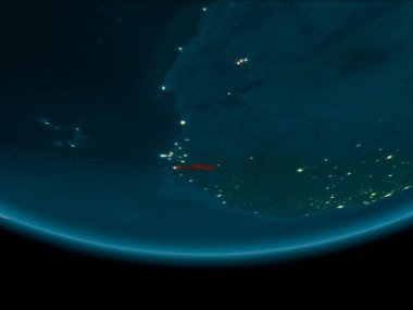 Gambiya gece Planet Earth kırmızı vurgulanır. 3D çizim. Nasa tarafından döşenmiş bu görüntü unsurları.