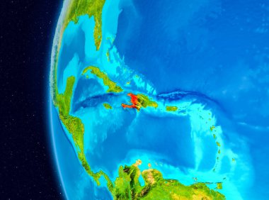 Planet Earth Earth yörüngeden görüldüğü gibi Haiti Illustration. 3D çizim. Nasa tarafından döşenmiş bu görüntü unsurları.