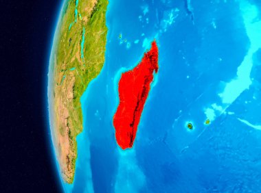 Planet Earth Earth yörüngeden görüldüğü gibi Madagaskar Illustration. 3D çizim. Nasa tarafından döşenmiş bu görüntü unsurları.