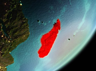 Madagaskar sabahları Planet Earth kırmızı vurgulanır. 3D çizim. Nasa tarafından döşenmiş bu görüntü unsurları.