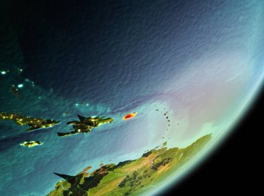 Porto Riko sabahları Planet Earth kırmızı vurgulanır. 3D çizim. Nasa tarafından döşenmiş bu görüntü unsurları.