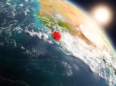 Sierra Leone Planet Earth görünür ülke sınırları ile uzaydan yukarıda gün batımı. 3D çizim. Nasa tarafından döşenmiş bu görüntü unsurları.