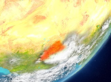 Uydu görüntüsü Burkina Faso Planet Earth bulutlar ile kırmızı vurgulanır. 3D çizim. Nasa tarafından döşenmiş bu görüntü unsurları.