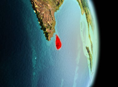 Sabah erken görünümü Sri Lanka Planet Earth kırmızı vurgulanır. 3D çizim. Nasa tarafından döşenmiş bu görüntü unsurları.