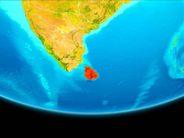 Sri Lanka görünür sınır çizgileri ile Dünya gezegeninin yörüngeden. 3D çizim. Nasa tarafından döşenmiş bu görüntü unsurları.