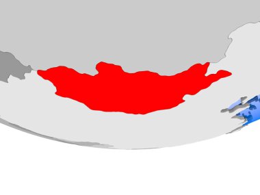 Moğolistan 3d modeli şeffaf okyanuslar ile siyasi dünya bir. 3D çizim.