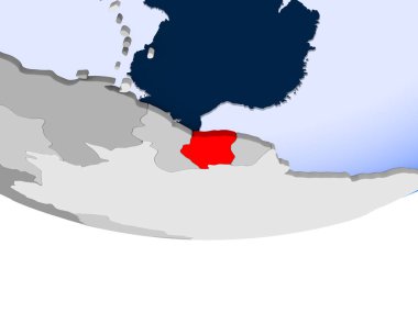 Surinam 3d modeli şeffaf okyanuslar ile siyasi dünya bir. 3D çizim.