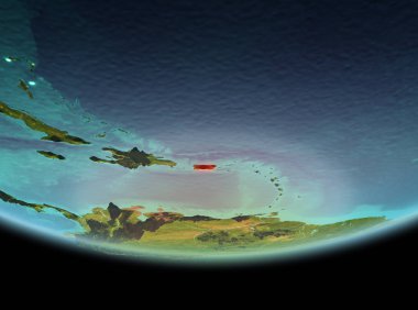 Son derece detaylı yüzey dokuları ile gece Dünya gezegeninin yörüngeden Puerto Rico. 3D çizim. Nasa tarafından döşenmiş bu görüntü unsurları.