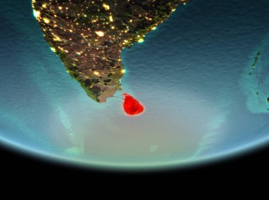 Son derece detaylı yüzey dokuları ile gece Dünya gezegeninin yörüngeden Sri Lanka. 3D çizim. Nasa tarafından döşenmiş bu görüntü unsurları.