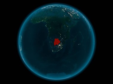 Gece modeli gezegeninin uzaydaki bir kırmızı vurgulanır Botsvana yukarıda. 3D çizim. Nasa tarafından döşenmiş bu görüntü unsurları.