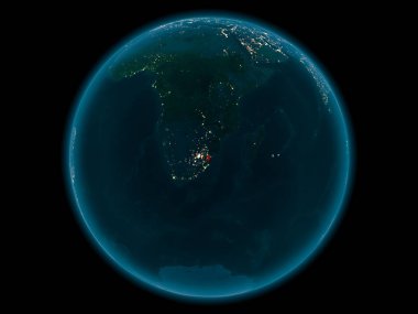 Gece yukarıda Svaziland modeli gezegeninin uzaydaki bir Kırmızı vurgulanır. 3D çizim. Nasa tarafından döşenmiş bu görüntü unsurları.