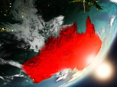 Avustralya son derece detaylı yüzey dokuları ve görünür ülke sınırları ile uzaydan. 3D çizim. Nasa tarafından döşenmiş bu görüntü unsurları.