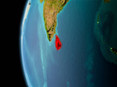 Sri Lanka Planet Earth görünür kenarlık çizgisi ve şehir ışıkları ile uzaydan görüldüğü gibi akşam. 3D çizim. Nasa tarafından döşenmiş bu görüntü unsurları.