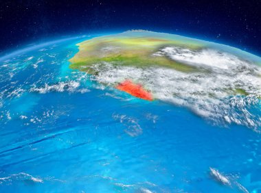 Yörünge görünümü Liberya Planet Earth son derece detaylı yüzey dokuları ile kırmızı vurgulanır. 3D çizim. Nasa tarafından döşenmiş bu görüntü unsurları.