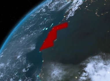 Batı Dünya yörüngesine geceleri görüldüğü gibi Sahra Illustration. 3D çizim. Nasa tarafından döşenmiş bu görüntü unsurları.