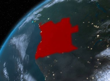 Dünya yörüngesine geceleri görüldüğü gibi Angola Illustration. 3D çizim. Nasa tarafından döşenmiş bu görüntü unsurları.
