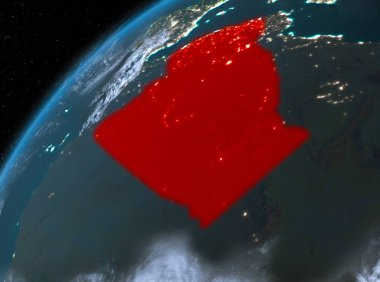 Dünya yörüngesine geceleri görüldüğü gibi Cezayir Illustration. 3D çizim. Nasa tarafından döşenmiş bu görüntü unsurları.