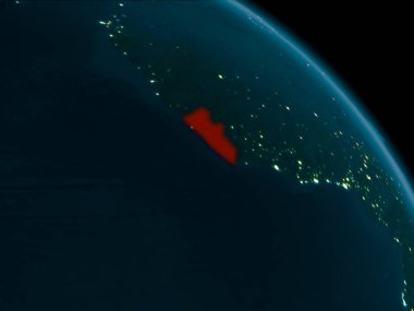 Liberya yörünge görünümünü gece red Planet Earth son derece detaylı yüzey dokuları ile vurgulanır. 3D çizim. Nasa tarafından döşenmiş bu görüntü unsurları.