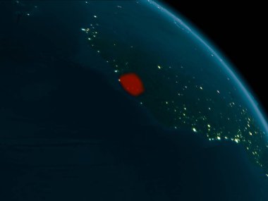Sierra Leone görünümünü red Planet Earth son derece detaylı yüzey dokuları ile vurgulanmış gece yörünge. 3D çizim. Nasa tarafından döşenmiş bu görüntü unsurları.