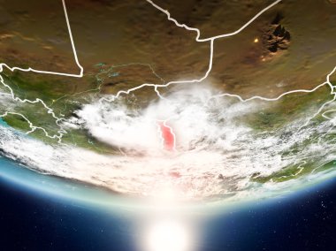 Togo Sunrise son derece detaylı yüzey dokuları ve görünür ülke sınırları ile Dünya gezegeninin yörüngeden. 3D çizim. Nasa tarafından döşenmiş bu görüntü unsurları.