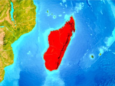 Madagaskar Planet Earth Kırmızı vurgulanır. 3D çizim. Nasa tarafından döşenmiş bu görüntü unsurları.