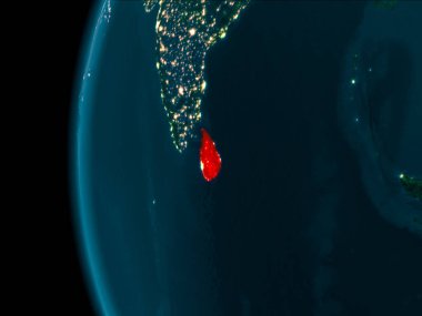 Son derece detaylı yüzey dokuları ile gece Dünya gezegeninin yörüngeden Sri Lanka. 3D çizim. Nasa tarafından döşenmiş bu görüntü unsurları.