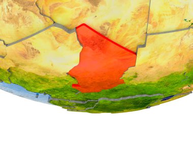 Chad dünyanın gerçek arazi yüzeyi, görünür ülke sınırları ve okyanus yerine su ile 3d modeli. 3D çizim. Nasa tarafından döşenmiş bu görüntü unsurları.