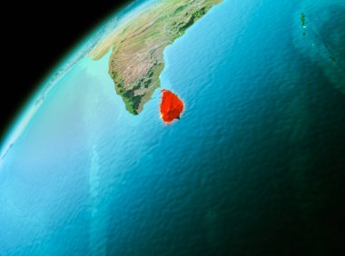 Sri Lanka gezegeni uzaydan görüldüğü gibi akşam. 3D çizim. Nasa tarafından döşenmiş bu görüntü unsurları.