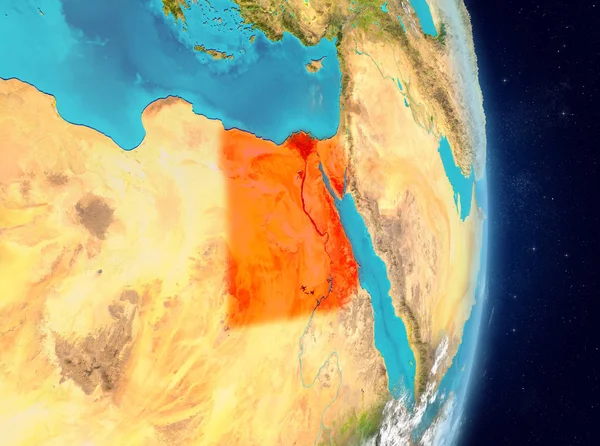 Alan görünümünü Mısır Planet Earth atmosfer ile kırmızı vurgulanır. 3D çizim. Nasa tarafından döşenmiş bu görüntü unsurları.