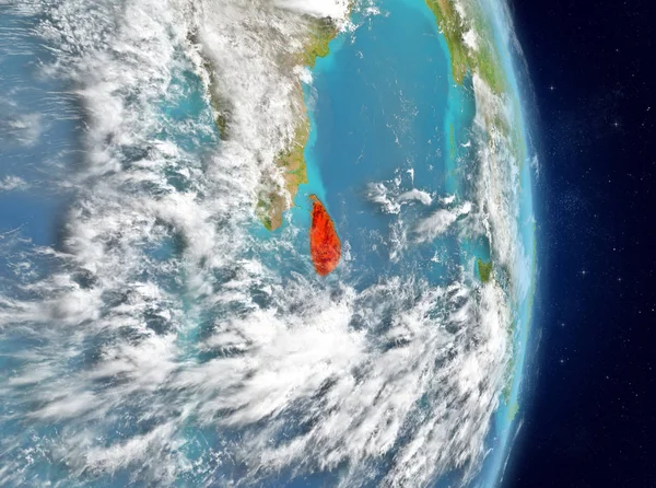 Alan görünümünü Sri Lanka Planet Earth atmosfer ile kırmızı vurgulanır. 3D çizim. Nasa tarafından döşenmiş bu görüntü unsurları.