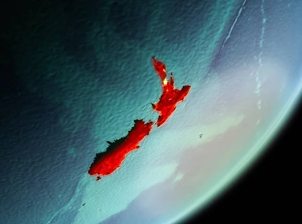 Nueva Zelanda Por Mañana Destacó Rojo Planeta Tierra Ilustración Elementos — Foto de Stock