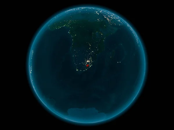 在莱索托上空的夜晚 在太空中的地球模型上以红色突出显示 Nasa 提供的这幅图像的元素 — 图库照片