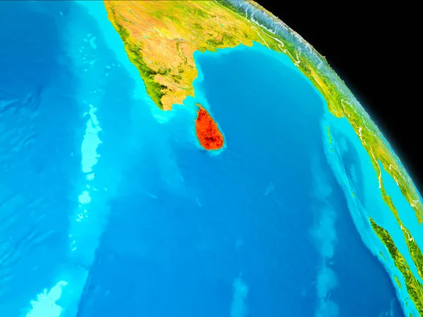 Ruimte Baan Weergave Van Sri Lanka Gemarkeerd Het Rood Planeet — Stockfoto