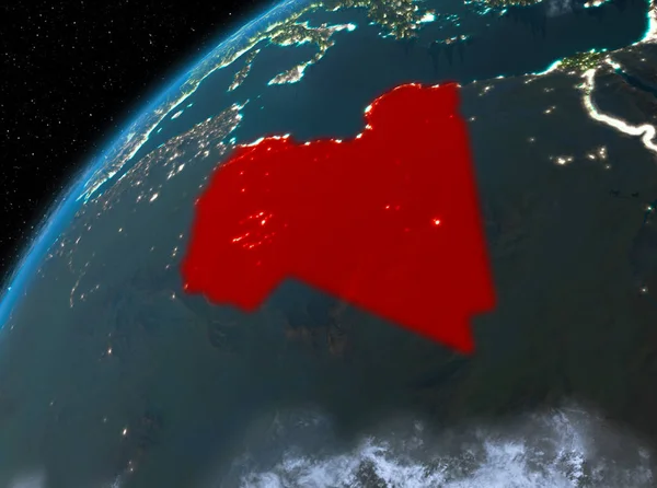 Dünya yörüngesine geceleri görüldüğü gibi Libya Illustration. 3D çizim. Nasa tarafından döşenmiş bu görüntü unsurları.