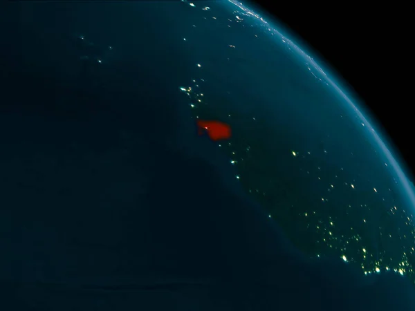 Widoku Orbita Gwinei Bissau Nocą Podświetlone Czerwono Planecie Ziemi Bardzo — Zdjęcie stockowe