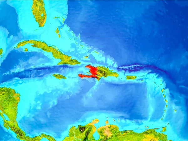 Haiti highlighted in red on planet Earth. 3D illustration. Elements of this image furnished by NASA.