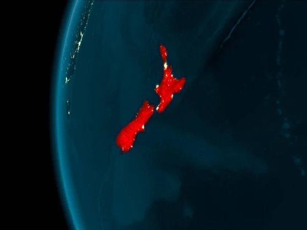 Nueva Zelanda Desde Órbita Del Planeta Tierra Por Noche Con — Foto de Stock