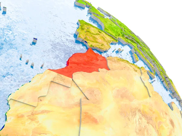 Glob görünür ülke sınırları ve okyanusların su ile gerçekçi yüzeyli kırmızı vurgulanır Fas Illustration. 3D çizim. Nasa tarafından döşenmiş bu görüntü unsurları.