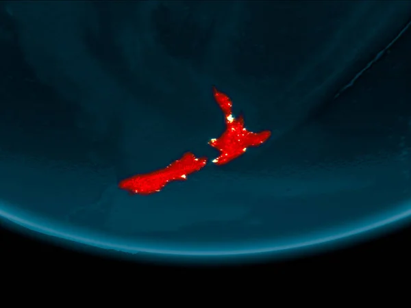 Nueva Zelanda Noche Resaltado Rojo Planeta Tierra Ilustración Elementos Esta — Foto de Stock