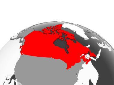 Kırmızı gri modeli şeffaf okyanuslar ile siyasi dünya bir Kanada'da. 3D çizim.