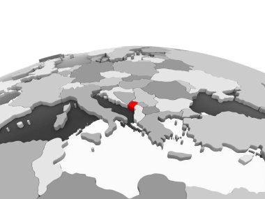 Karadağ kırmızı şeffaf okyanuslar ile siyasi dünyanın gri modeli. 3D çizim.
