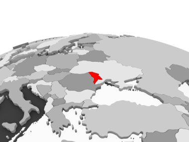 Moldova kırmızı şeffaf okyanuslar ile siyasi dünyanın gri modeli. 3D çizim.