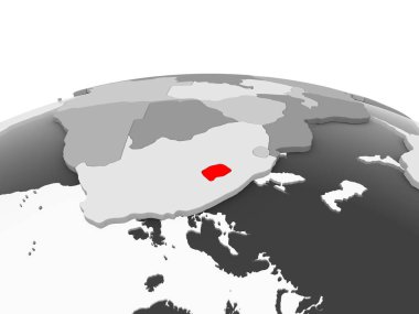 Lesotho kırmızı şeffaf okyanuslar ile siyasi dünyanın gri modeli. 3D çizim.