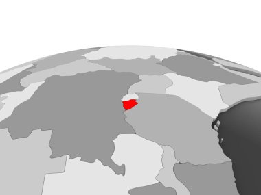 Burundi kırmızı şeffaf okyanuslar ile siyasi dünyanın gri modeli. 3D çizim.