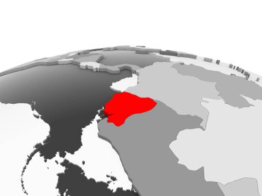 Kırmızı gri modeli şeffaf okyanuslar ile siyasi dünya bir Ekvador'da. 3D çizim.